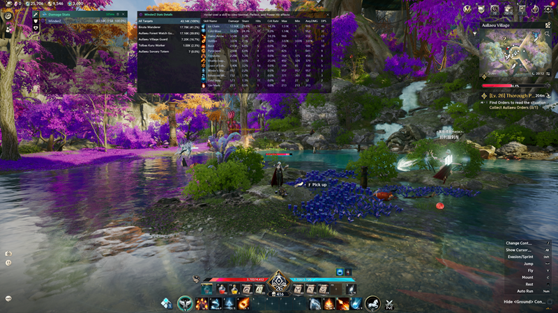 AION 2 DPS Meter showing real-time damage stats, skill damage, hit rate, critical rate, and Avg DPS